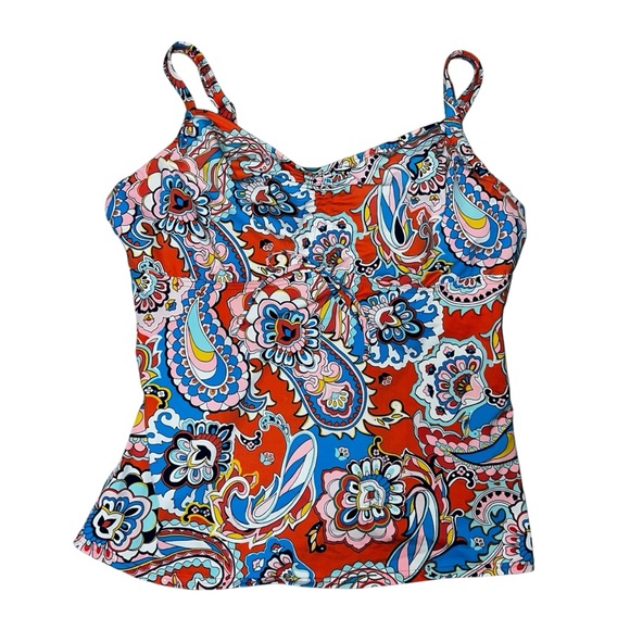 Lands’ End Swim Tankini Top Orange and Blue Paisley Size 12DD - Picture 1 of 6